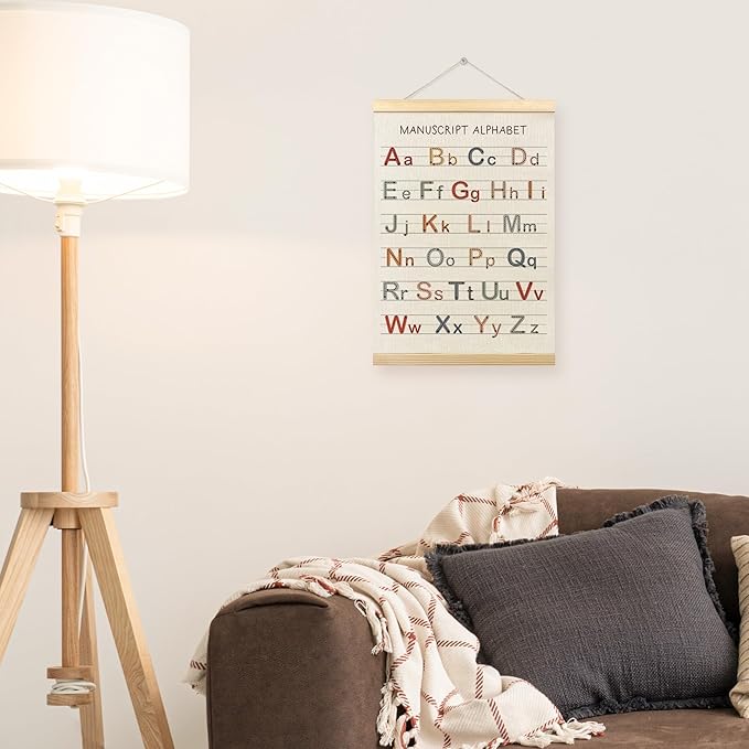 TLESKE Boho Alphabet ABC Chart Poster Hanger Frame, Homeschool Hanging Wall Art Decor for Toddlers Kids Classroom Nursery Playroom, Preschool Prek Learning Educational Prints Picture, 12x16