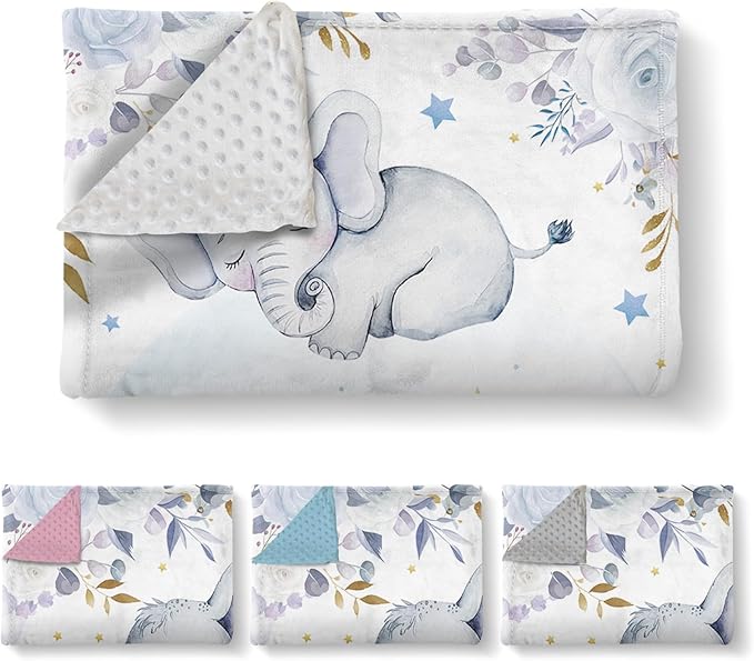 Personalized Baby Blanket for Boys Girls, Custom Baby Blanket with Name, Flannel Blue Elephant Blanket Personalized Gifts for Kids Newborn Infant, Ideal for Birthday Baby Shower(60" x80)
