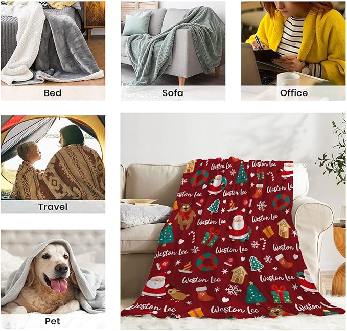 Custom Christmas Blanket | Personalized Blanket for Boys Girls | Plush Cozy Customized Name Blanket | Personalized Gifts Name Blanket for Birthday Christmas | 50"x60"-Teens/Travel Size