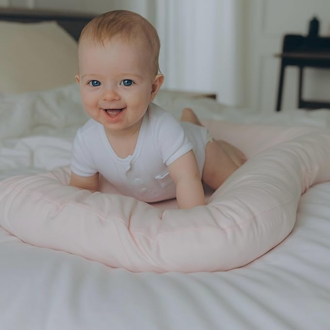 Aila + Aiden Baby Lounger | Organic Cotton Infant Lounger | Adjustable & Portable Floor Lounger | Supervised Use | Soft, Breathable, Washable Cover - Snuggle Collection - (Pink)