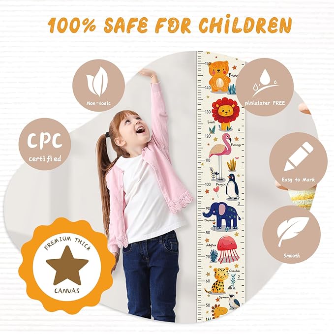 Personalized Growth Chart for Wall, Kids Height Wall Chart for Kids Baby Child Toddler Boys Girls (Animals)