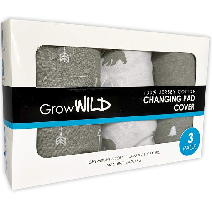 GROW WILD Changing Pad Cover 3 Pack | Soft & Stretchy Jersey Cotton | Baby Changing Table Pad Cover | Diaper Changing Pad Covers for Girls and Boys (Forest & Woodland)