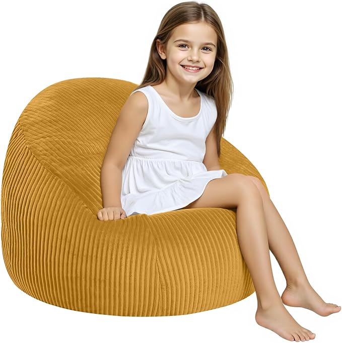 COMAX Bean Bag Chairs for Kids, Toddler BeanBag Sofa with Filler Bean Couch Stuffed for Boys and Girls, Lazy Floor Chair for Playroom, Nursery Room, Yellow