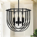 WJShome 6-Light Modern Farmhouse Chandelier, Black Dining Room Light Fixture, Hanging Pendant Lights Kitchen Island, Foyer Lighting Fixtures with Metal Frame, for Living Room, Bedroom, Entryway