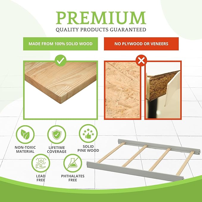 Full-Size Conversion Kit Bed Rails for Evolur Cribs - Solid Wood Crib Convertible Kit to Kids Bed - Transitional Style Rails & Easy-to-Install Child Essentials for Safety (Pebble Grey)