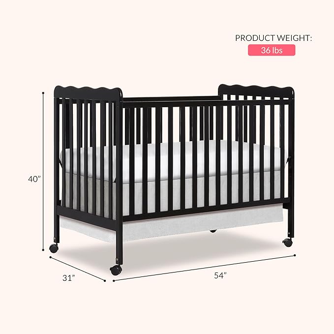 Dream On Me Carson Classic 3-in-1 Convertible Full-Size Baby Crib in Black, GreenGuard Gold & JPMA, 4 Mattress Heights, Converts to Day & Toddler Bed, Locking Wheels, Classic Nursery Design