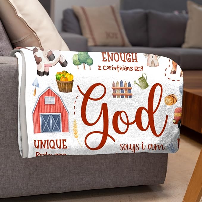 Farm Animal Blanket,Bible Verse Blanket, Christian Gifts, Cow Sheep Horse Chicken Dog Tractor Print Blankets,Cute Religious Gifts,Farm Animals Lover Room Bed Decoration, 30"x40"