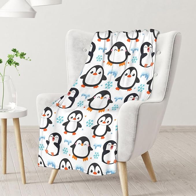 Penguin Throw Blanket Gifts for Kids - 30" x 40" Inches Cute Penguin Blankets for Girls - White Soft Fuzzy Throws for Sofa, Lap & Office