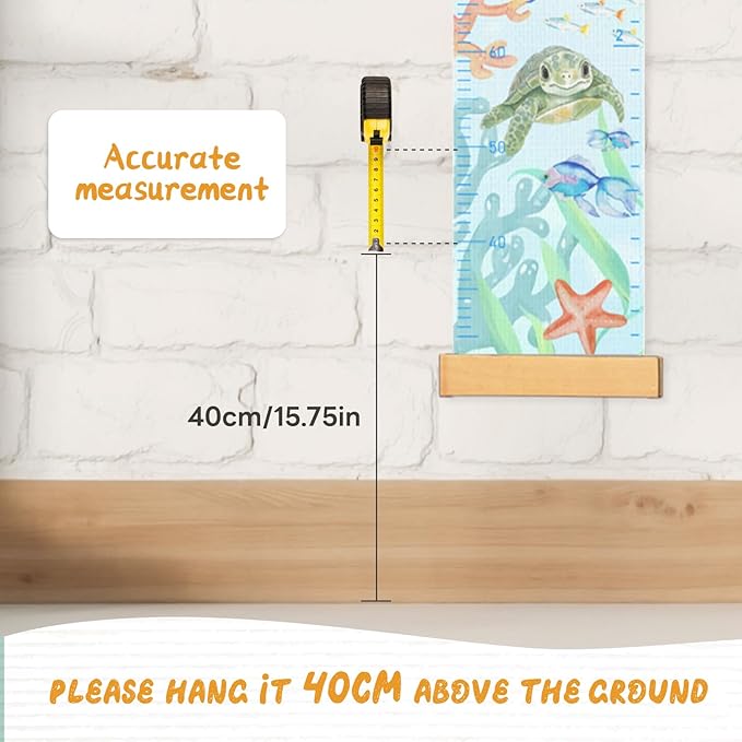 Personalized Name Growth Chart for Wall, Painted Marine Animals Canvas Height Chart for Kids Baby Child Toddler, Canvas Growth Chart for Wall Nursery Decor, Hangable & Waterproof