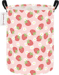 QUEENLALA Large Storage Basket,Laundry Hamper/Bathroom/Home Decor/Collapsible Round Storage Bin,Boys and Girls Hamper/Boxes/Clothing(Round-Pink Strawberry)