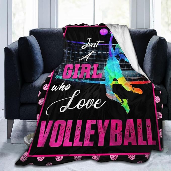 Volleyball Blanket Just A Girl Who Loves Volleyball Throw Blanket Super Soft Flannel Lightweight Fluffy Plush Fuzzy Fleece Sports Decor Blanket Gifts for Girl Woman Kids for Bed Sofa Bedding 40"X50"