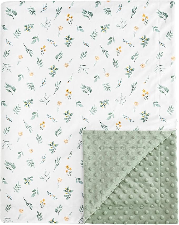 david's kids Micro Fleece Minky Baby Blanket for Boys Girls with Double Layer and Soothing Raised Dots, Breathable and Soft Lightweight Receiving Blanket for Newborns, 40x50 Inches, Leaf & Floral