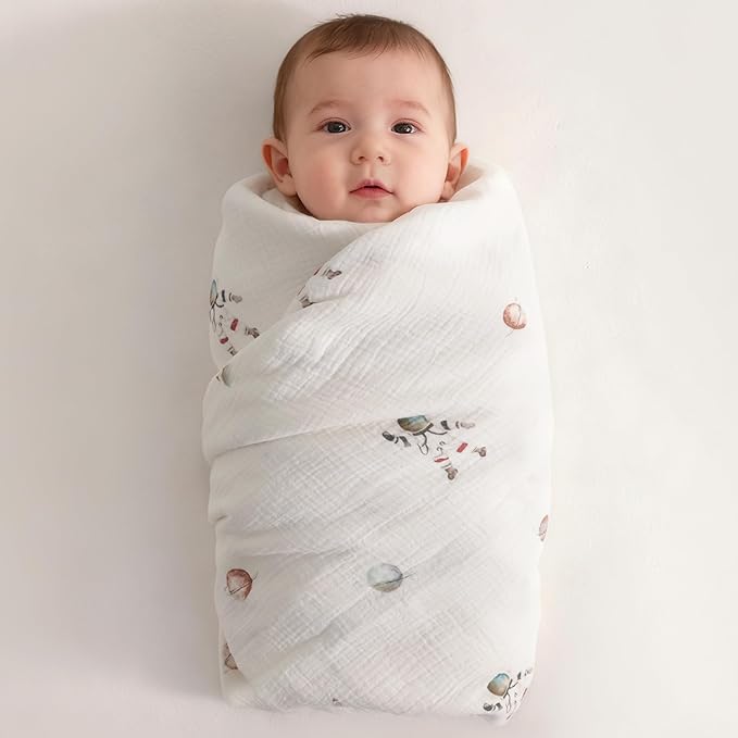 NTBAY 4 Layer Muslin Cotton Toddler Blanket, 42x60 Soft and Breathable Receiving for Newborns and Infants, Perfect for Crib, Stroller, Travel, Lightweight Nursery Blanket, Astronaut's Journey