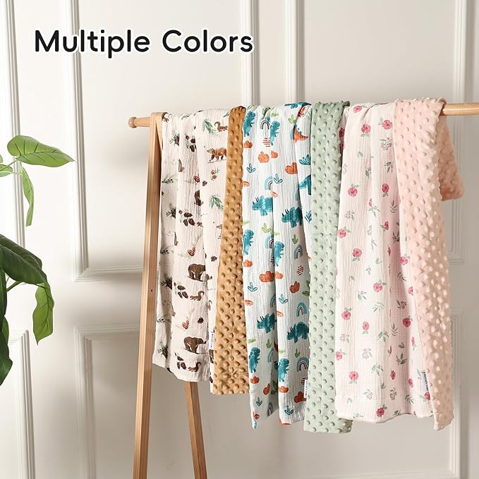 david's kids Muslin Minky Baby Blanket for Girls with Muslin Cotton Front and Dotted Fleece Backing, Breathable and Soft Lightweight Receiving Blanket for Newborns, 40x50 Inches, Pink Floral