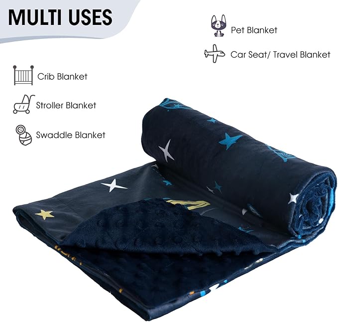david's kids Micro Fleece Minky Baby Blanket for Boys with Double Layer and Soothing Raised Dots, Breathable and Soft Lightweight Receiving Blanket for Newborns, 40x50 Inches, Space