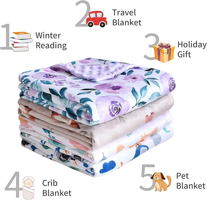 Baby Blankets for Boys Girls Soft Minky Blanket for Newborn Infant Toddler Used for Crib Stroller Nursery (Purple Floral)
