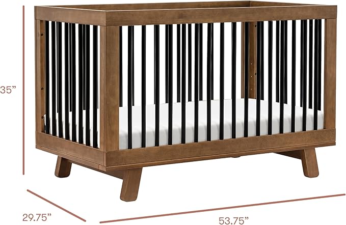 babyletto Hudson 3-in-1 Convertible Crib with Toddler Bed Conversion Kit in Natural Walnut/Black, Greenguard Gold Certified