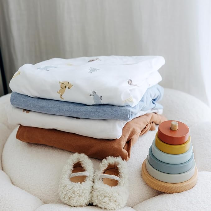 Dreamology Pack and Play Sheets, 2 Pack, Soft, 100% Cotton Mini Crib Sheets, Baby Mattress Sheets for Boys,Girls, Pack n Play Sheets, Mini Crib Fitted Sheet, 24x38 Mini Crib Sheet | Blue,Animals