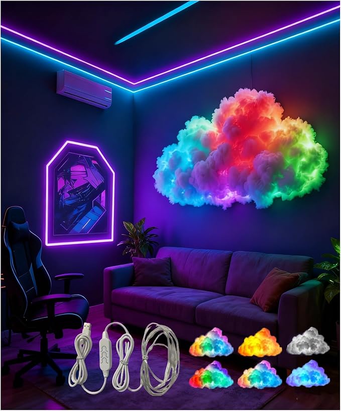 LED Cloud Light with Music Rhythm, 2025 New Cloud Lights for Ceiling,Bedroom,Gaming Room, Music-Sync Dynamic Lighting Effect, Cool Stuff for Boys, For Ceiling Bedroom Office Party (314.9in LED light)