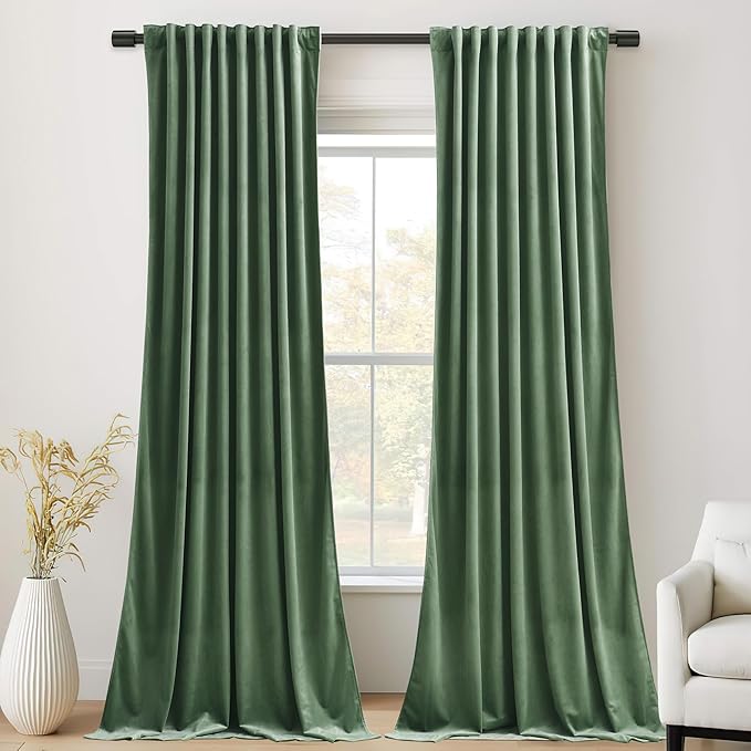 StangH Emerald Green Velvet Curtains 96 Inches Long, Room Darkening, Thermal Insulated Drapes for Bedroom, Living Room, Home Theater, Soft Rod Pocket Back Tab Window Treatment, 52x96 inch, 2 Panels