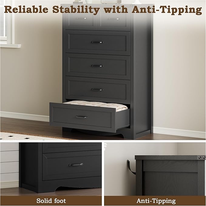 Tall 6-Drawer Dresser for Bedroom, Modern Wooden Chest of Drawers with Metal Handles, Anti-Tipping Design, Sturdy and Stable Storage Organizer for Living Room, Entryway, Home Office