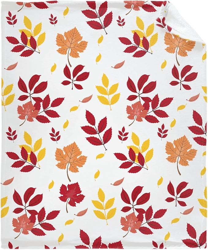Thuswarm Autumn Colorful Pecan Leaf Flannel Blanket for Autumn Winter Gifts Warm Cozy Soft Funny Print Throw for Bed Couch Sofa 120”×90” Extra Large for Family