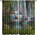 Natural Waterfall Blackout Window Curtains, Waterfalls Flowers Trees Landscape Window Drapes, for Living Room Bedroom 55" W X 63" L