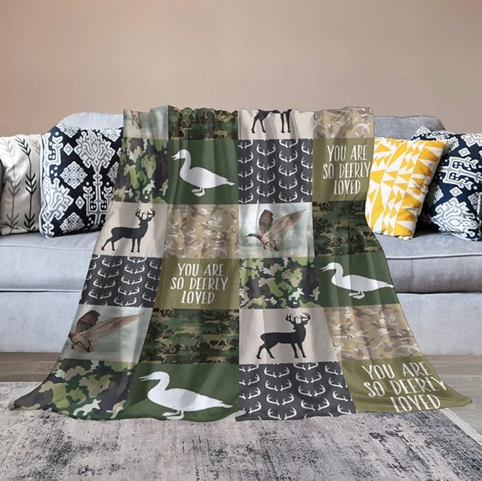 Hunting Blanket for Women Men Adults - Deer Duck Throw Blanket - Gifts for Hunting Lovers - Soft Warm Cozy Fleece Blanket for Couch Sofa Bed 50"x60"