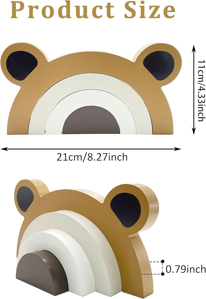 Wooden Bear Rainbow Decoration Wooden Bear Rainbow Decor Kids Room Decor Woodland Nursery Decor for Baby Bear Nursery Decor for Bedroom Nursery Room Shelf…