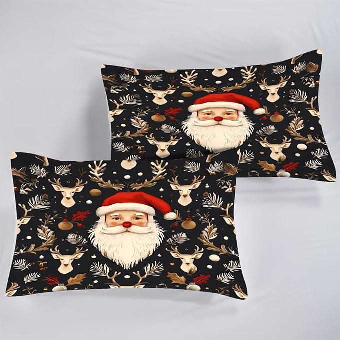 Black Christmas Comforter Set Twin Size Santa Claus Bedding for Kids Girls Women Xmas Reindeer Merry Christmas Bedroom Quilt Bed Sets, 1 Comforter 1 Pillowcase