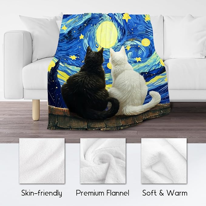Cat Blanket for Women/Men - Kids Throw with Cat - Lightweight Flannel Soft Throws Gifts for Bed Sofa - 60"x80"