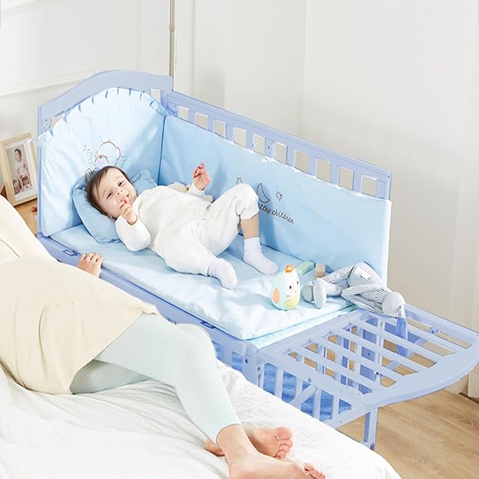 Portable Mini Baby Crib 4 in 1 with Memory Foam Mattress(38" by24) Included, Cunas para Bebes Convertible Crib with Foldable Storage Baby Playpen Bassinet Bedside Sleeper Bed (Gray)