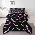 Erosebridal Halloween Bedding Set Full Size for Kids Boys Youth Pink Bats Comforter Set Happy Holiday Gothic Quilt with 2 Pillow Cases Spooky Animal Bedding Comforter Sets