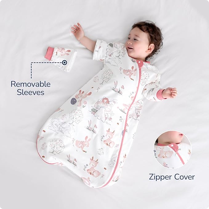 Baby Sleep Sack with Removable Sleeves, Breathable Wearable Blanket for Newborn & Toddler 6-36 Months, Cute Print