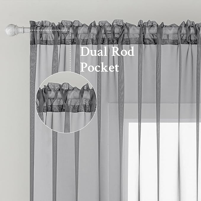 MIULEE 2 Panels Solid Color Sheer Window Curtains Elegant Window Voile Panels/Drapes/Treatment for Bedroom Living Room (54X90 Inches Charcoal Grey)