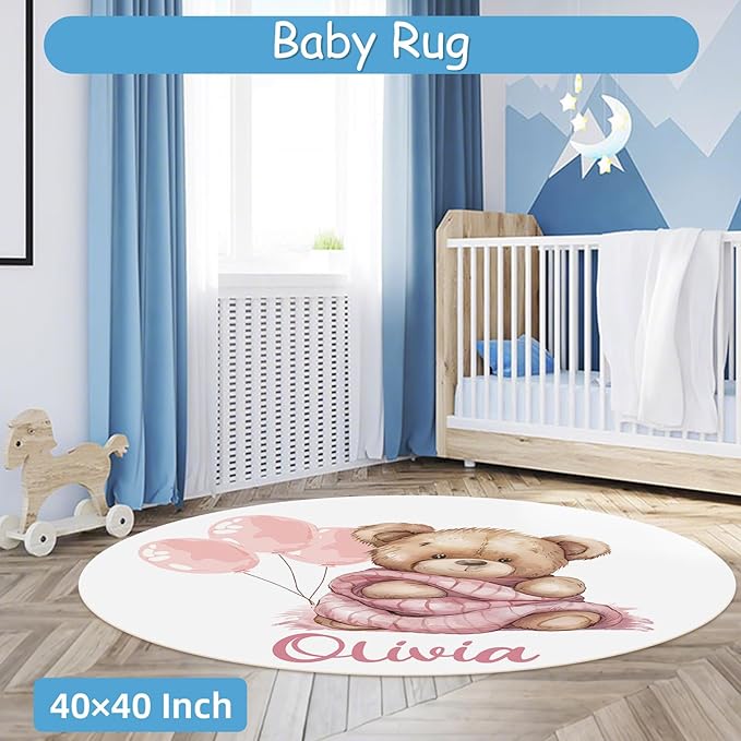 Personalized Crib Bedding Set for Girls, Custom Name Nursery Bedding Sets 5 Pcs, Pink Bear Baby Crib Set for Newborn Infant Toddler, Soft Flannel Double Layer Baby Blanket, New Parents Gifts