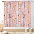 Kids Safari Animals Curtains, Cartoon Giraffe Elephant Monkey Woodland Jungle Pink Window Drapery Treatments for Boys Girls Baby Living Room Bedroom Nursery Classroom 2 Panels, 42"x54" Inch