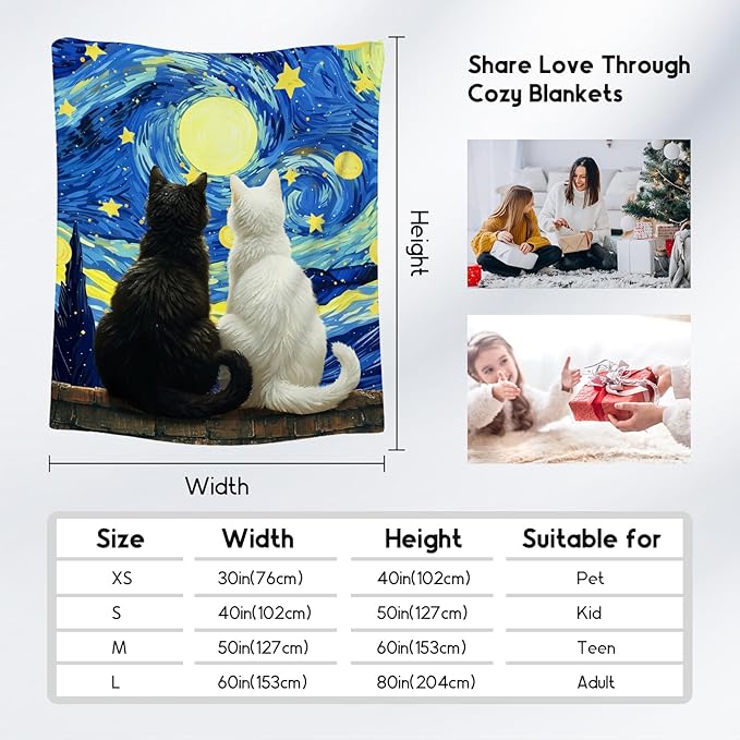Cat Blanket for Toddler/Teens - Kids Throw with Cat - Lightweight Flannel Soft Throws Gifts for Office Sofa - 40"x50"