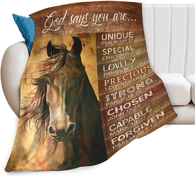 Tijuboni Christian Horse Throw Blanket Horse Gifts for Girls Boys Women Men Kids Adults Soft Flannel Fleece Blanket for Couch Sofa Bed Home Decor 40"x50"