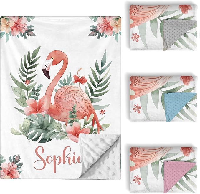 Personalized Baby Crib Bedding Set, 5 Pcs Custom Name Nursery Bedding Set for Girls Boys, Flamingo Baby Crib Set for Toddlers Infants, Double Layer Bedding Crib Sets Customized Gifts