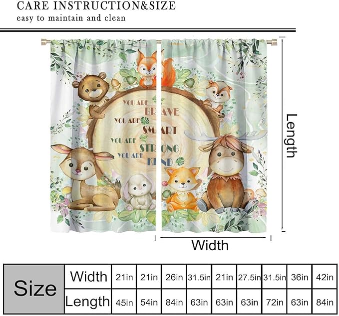 Kids Safari Animal Curtains Cute Watercolor Wildlife Jungle Window Treatments for Boys Girls Bedroom Inspirational Motivational Quotes Nursery Children Drapes for Living Room W42xL63(Decor)