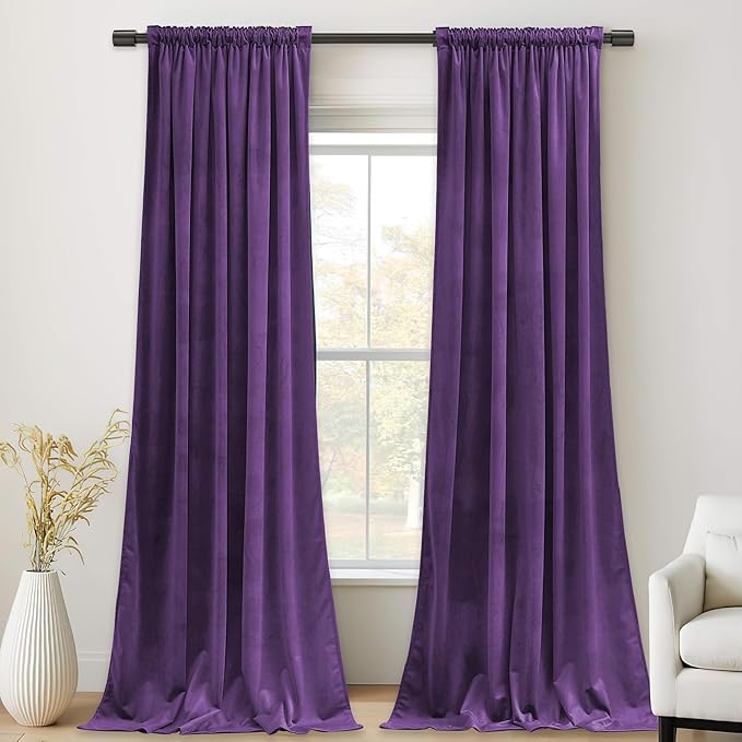 StangH Purple Velvet Curtains 52x84 inches, Room Darkening Super Soft Drapes for Bedroom Living Room, Thermal Insulated Window Treatment, 2 Panels