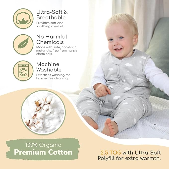 Mama Cheetah Toddler Sleep Sack with Feet 2T, 2.5 TOG Organic Cotton Baby Sleeping Bag with Legs, Baby Wearable Blankets for Walkers w/ 2-Way Zipper, Baby Sleep Sack for Girls Boys, Medium
