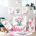 Personalized Nursery Bedding Set, 5 Pcs Custom Name Crib Bedding Set for Girls Boys, Pink Elephant Crib Set, Double Layer Baby Blanket with Dotted Backing, Customized Gift for Infant Toddler