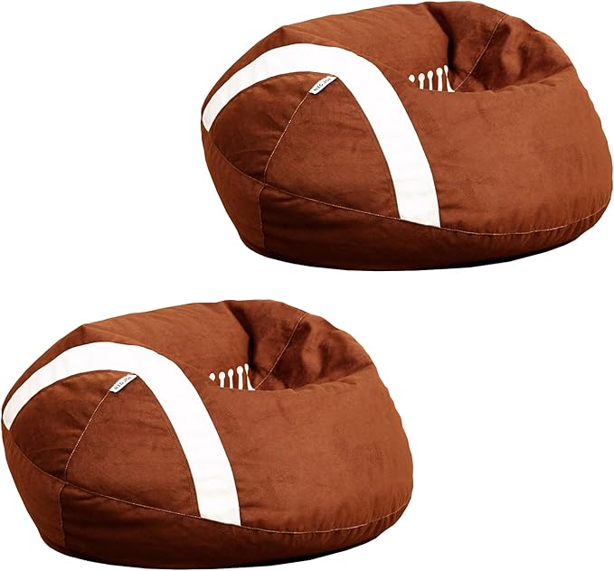 Big Joe Sports Ball Child-Sized Bean Bag Chair for Kids, 2 Pack, Football Plush, Ultra-Soft Lightweight Polyester Blend, 2.5 Foot Refillable
