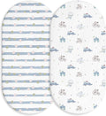 Muslin Bassinet Fitted Sheets, 2 Pack for Baby Boy and Girl, Soft Breathable Baby Pad/Mattress Sheet, Fit for Hourglass Oval and Rectangle Bassinet Mattress (Cute Cars)