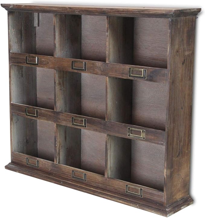 Contemporary Home Living 26.75" Brown Vintage Distressed Wooden Wall with 9ct Cubbies