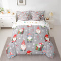 Christmas Gnomes Comforter Set With Sheets 7 Piece Queen Size Cute Snowflakes Candy Bedding Set for Kids Boys Girls Grey Bed in a Bag Reversible Xmas Decor Room Decor Soft Lightweight Microfiber
