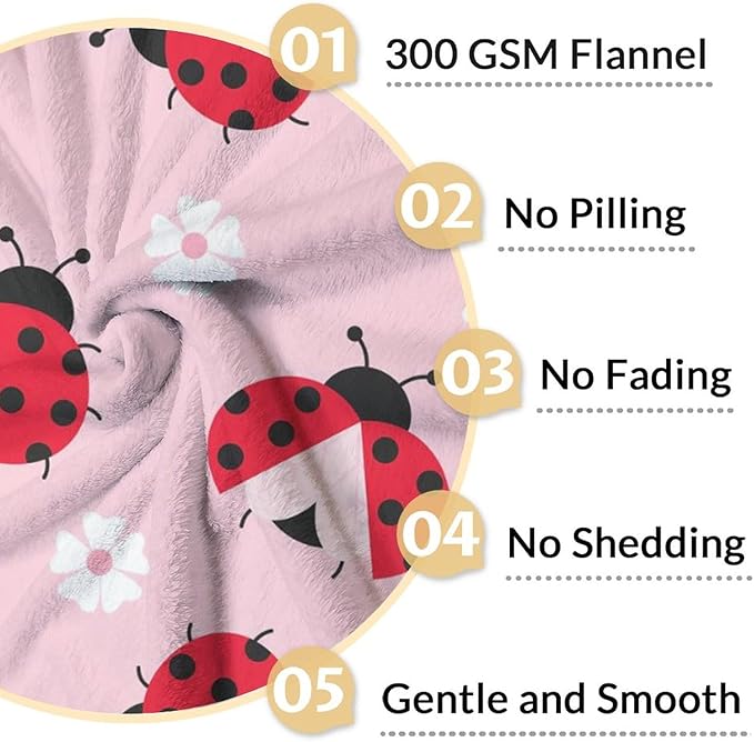 Ladybug Gifts - 40 x 50 Inches Cute Girls Blankets for Lady Bug Lovers - Pink Plush Soft Decor Stuff for Couch, Sofa