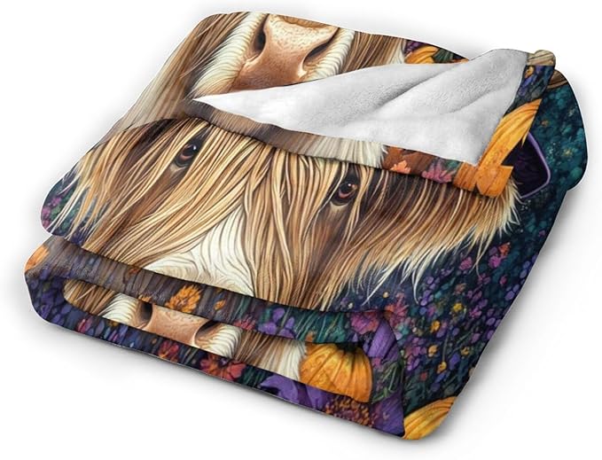 Tijuboni Highland Cow Pumpkin Throw Blanket for Girls Boys Women Men Kids Adults Soft Flannel Fleece Blanket for Couch Sofa Bed Home Decor 60"x80"
